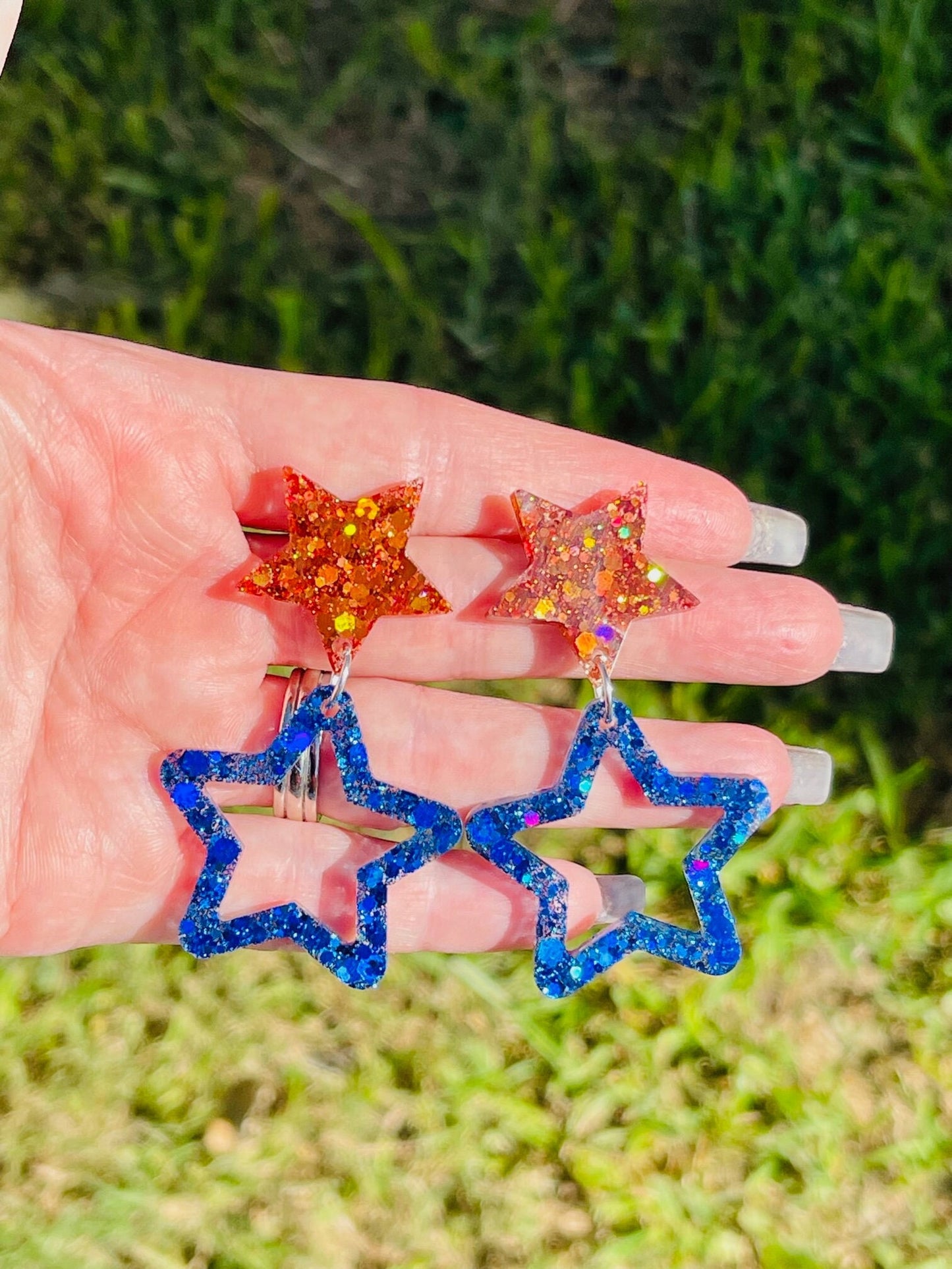 Star dangle glitter resin earring - handcrafted - multiple colors - handmade jewelry