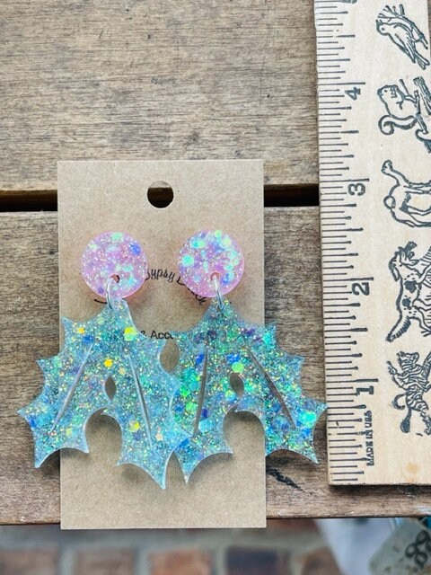 Holly Berry Earrings - sparkly holly earring - Perfect for Holiday Parties - traditional and pastel colors