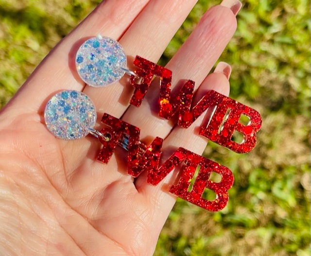 TWIB earrings - Texas Women in Business glitter resin earring - handmade jewelry