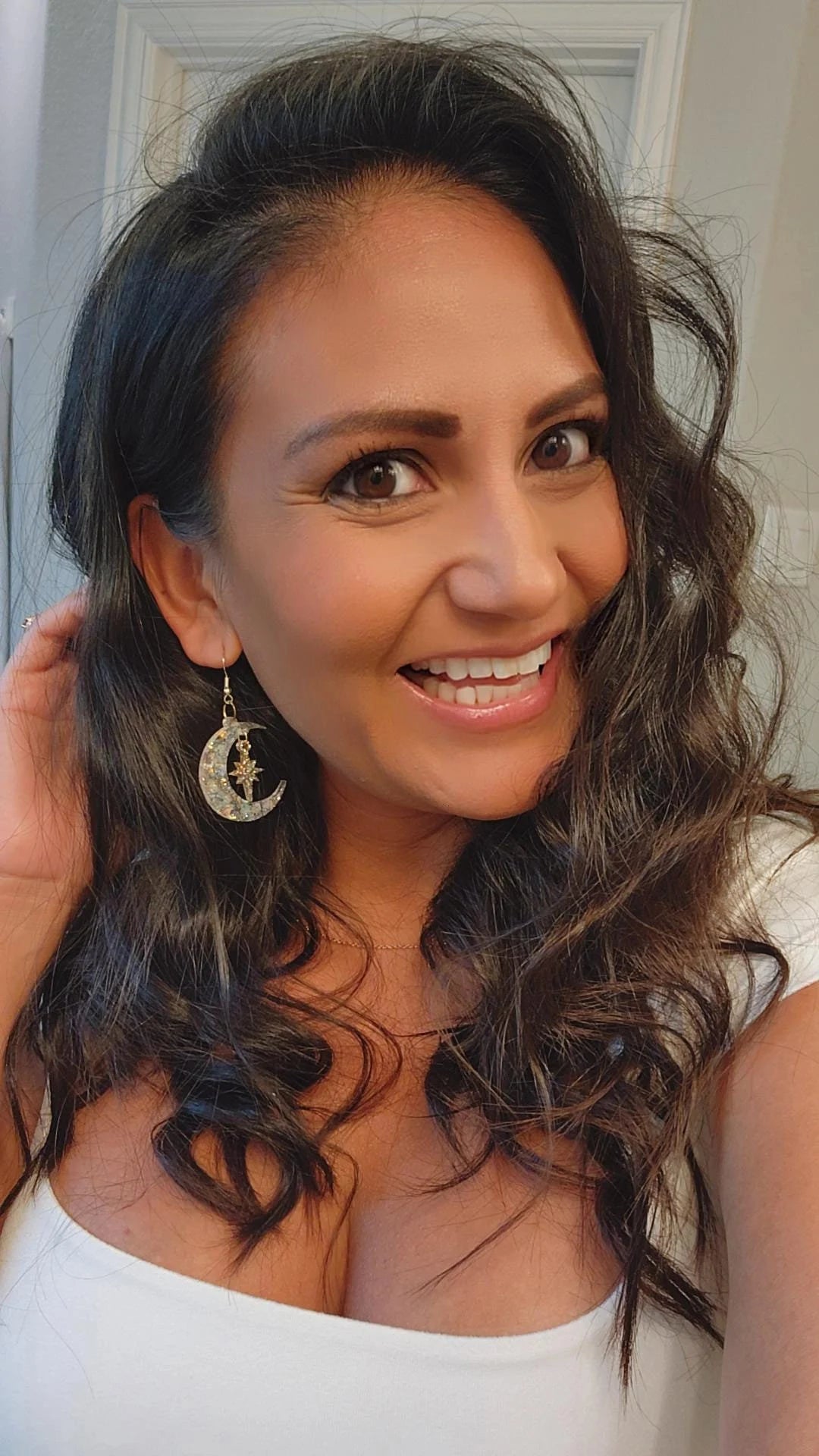 Moon and star glitter resin earrings