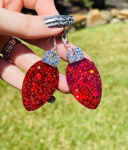 Christmas bulb resin earrings- Multiple colors available - Xmas light jewelry