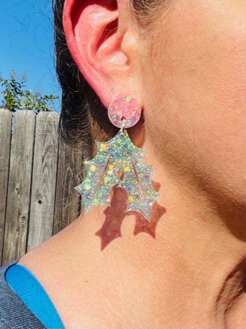 Holly Berry Earrings - sparkly holly earring - Perfect for Holiday Parties - traditional and pastel colors