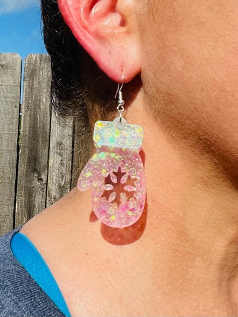 Christmas Mittens resin earrings - traditional & pastel colors