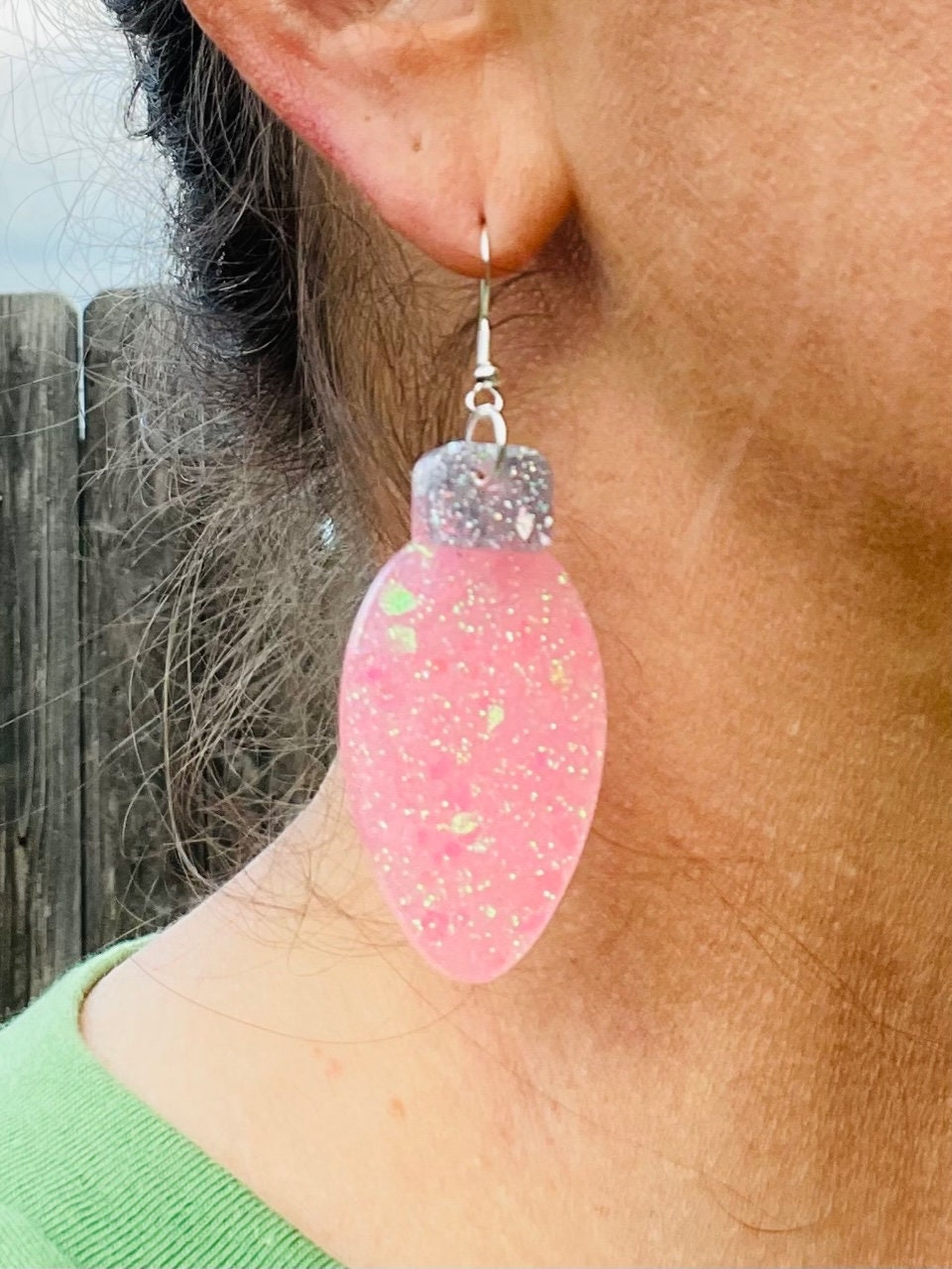 Christmas bulb resin earrings- pink lightbulb earring - Xmas light jewelry