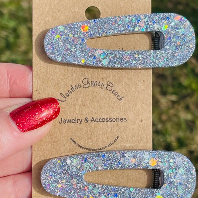 Glitter resin hair clips/barettes - set of 2