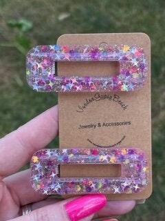 Sparkly Glitter resin hair clips - set of 2 - handmade barrettes