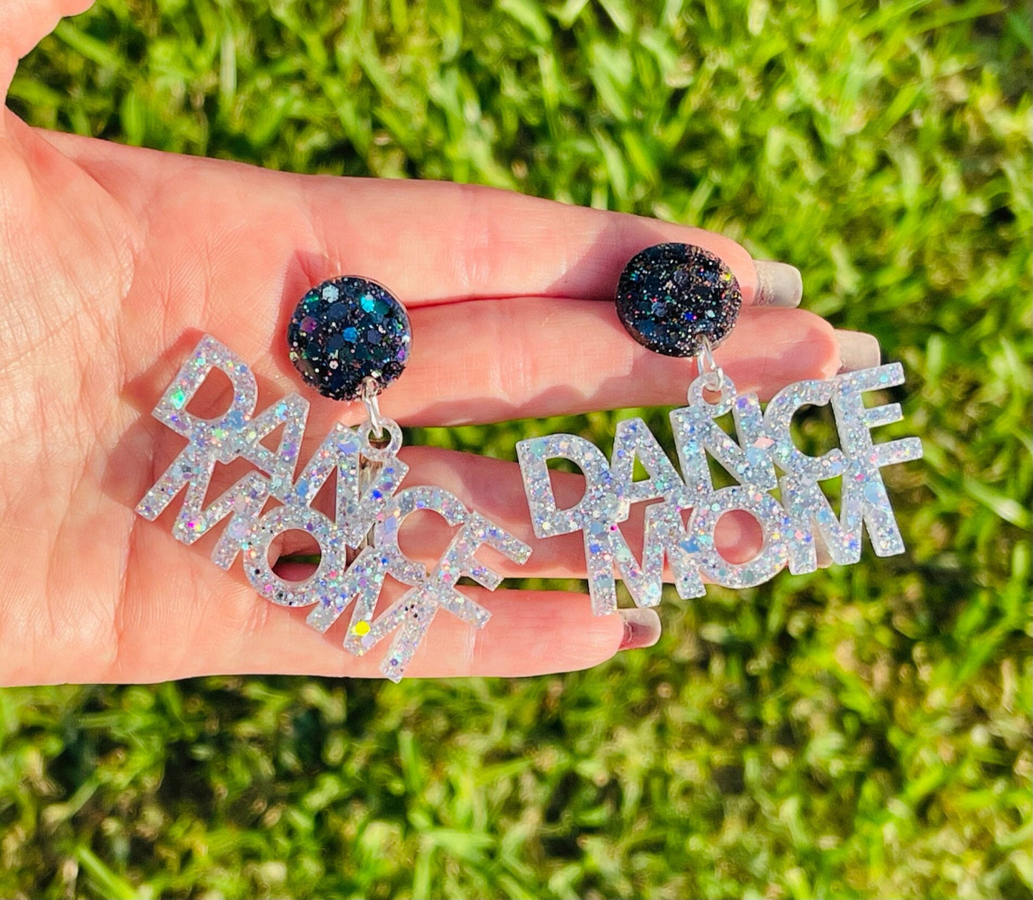 Dance mom glitter resin earrings - drill team mom earrings - customizable - choose your colors - handmade jewelry