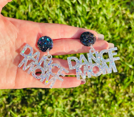 Dance mom glitter resin earrings - drill team mom earrings - customizable - choose your colors - handmade jewelry