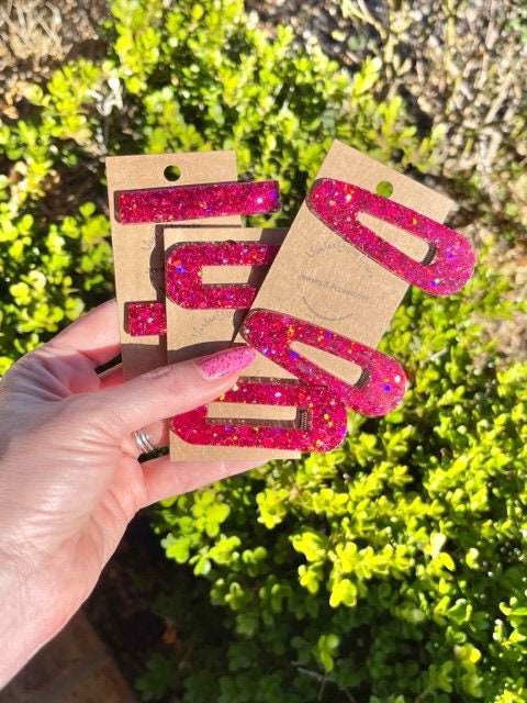 Sparkly Glitter resin hair clips - set of 2 - handmade barrettes