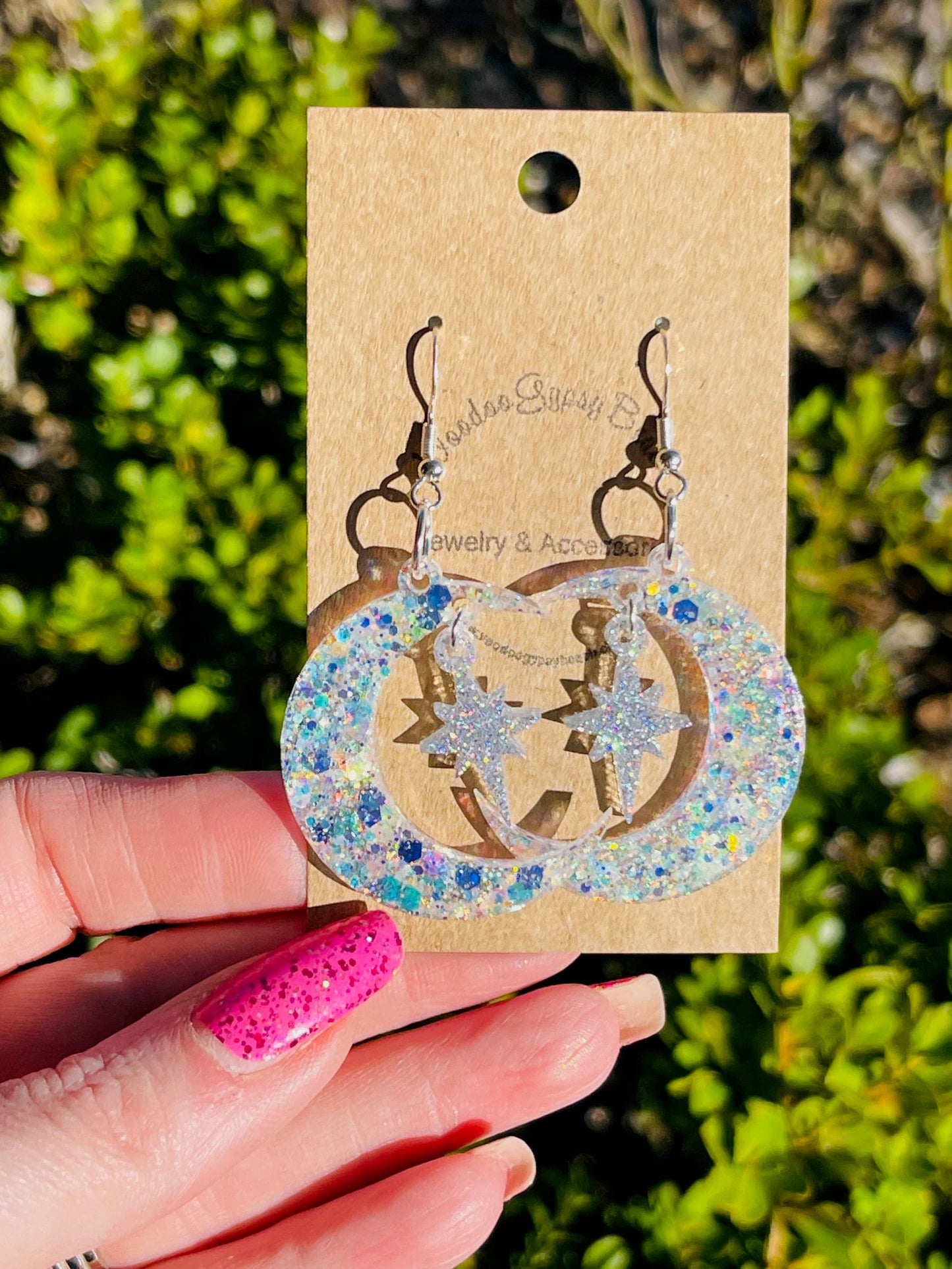 Moon and star glitter resin earrings