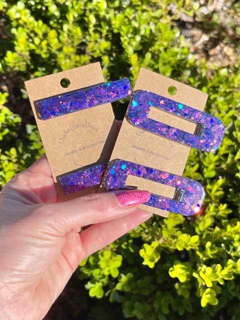 Sparkly Glitter resin hair clips - set of 2 - handmade barrettes