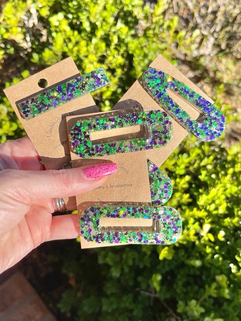 Sparkly Glitter resin hair clips - set of 2 - handmade barrettes