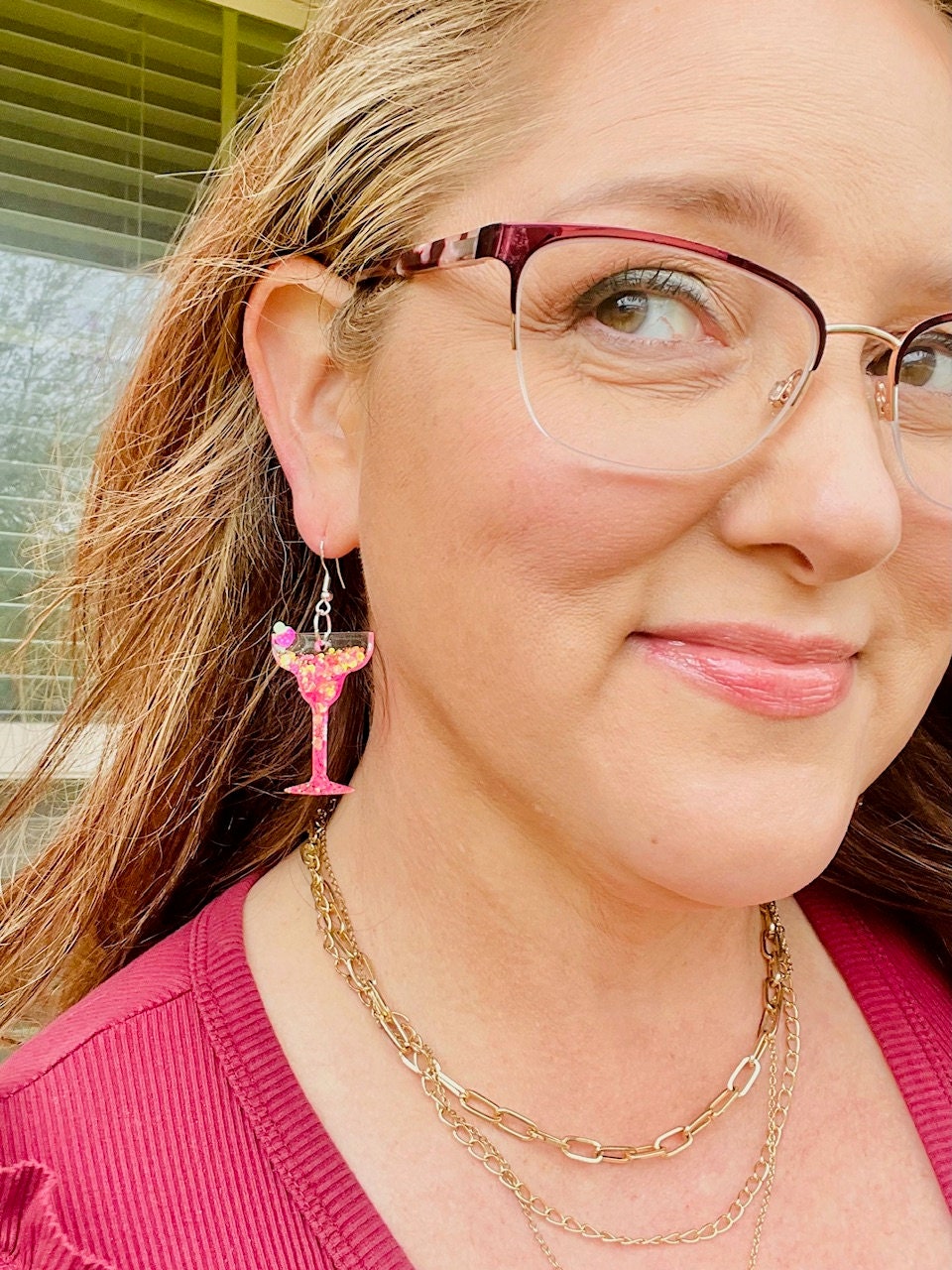 Strawberry Margarita glass earrings - glitter resin earring - Cinco de Mayo - handmade jewelry