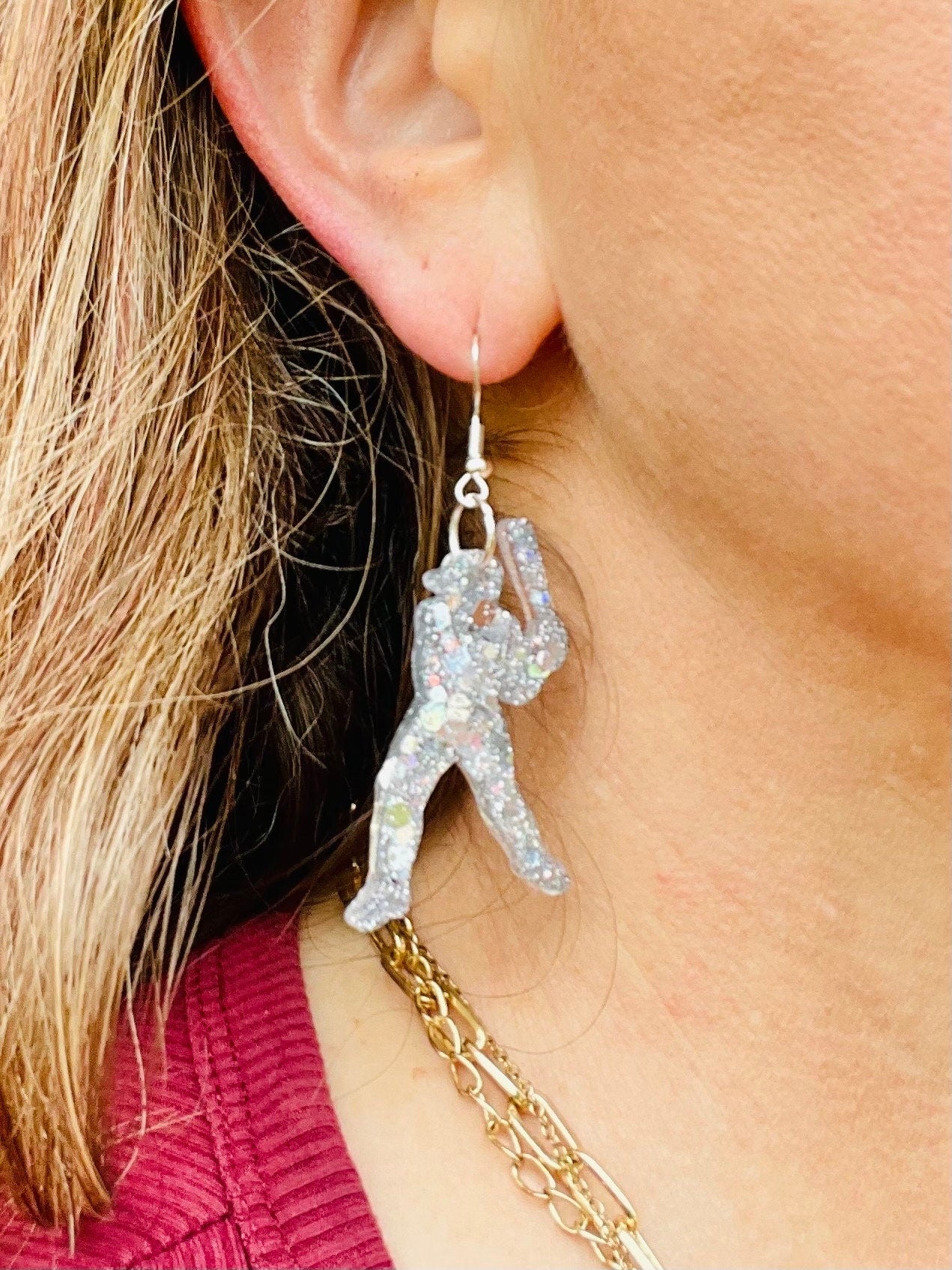 Lightweight baseball player resin earrings - handcrafted - Multiple colors - handmade jewelry