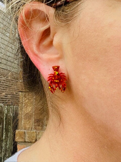 Crawfish stud glitter resin earrings