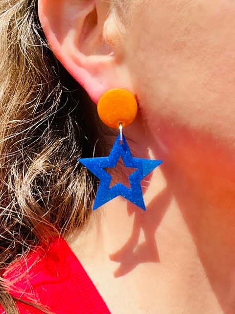 Star dangle resin earring - Game day earrings - handmade jewelry - gift for her
