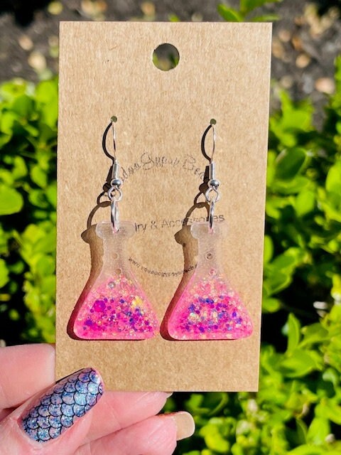 Lab Flask glitter resin earrings - Lab week jewelry