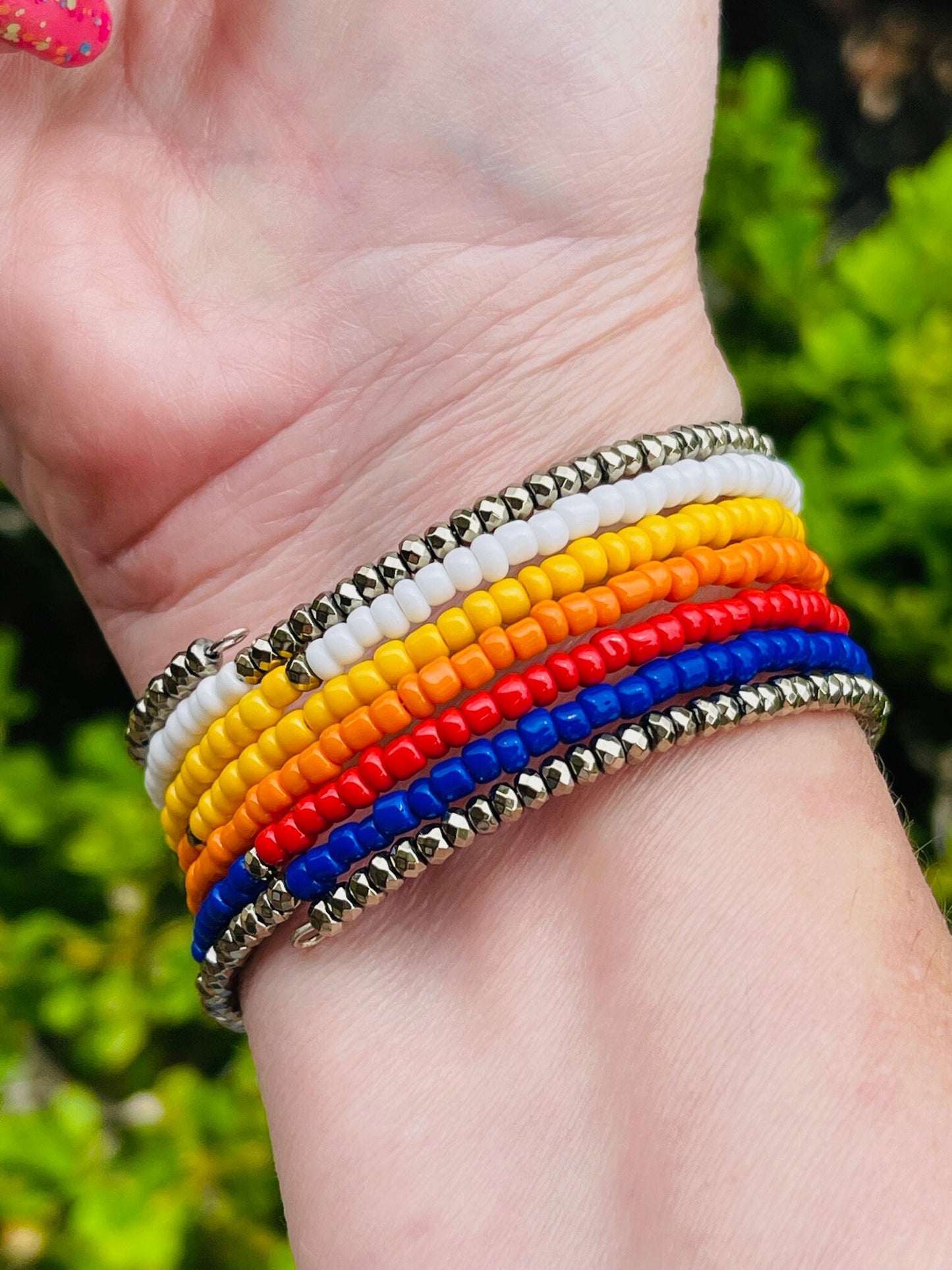 Custom beaded memory wire wrap bracelet with team name/choice of word(s)