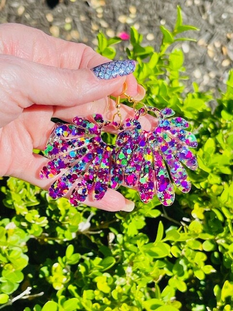 Shiny Cinco de Mayo Flower Earrings, Boho Floral Earring, Abstract Flower Earrings, Flower Earrings - handmade jewelry