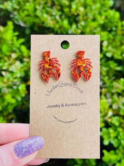 Crawfish stud glitter resin earrings