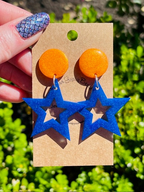 Star dangle resin earring - Game day earrings - handmade jewelry - gift for her