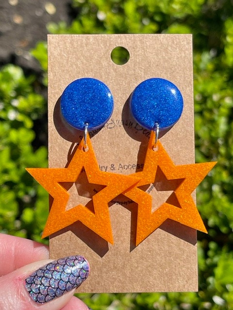 Star dangle resin earring - Game day earrings - handmade jewelry - gift for her