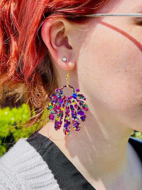 Shiny Cinco de Mayo Flower Earrings, Boho Floral Earring, Abstract Flower Earrings, Flower Earrings - handmade jewelry