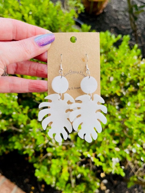 Monstera leaf resin earrings - hoops - handcrafted - multiple colors and styles