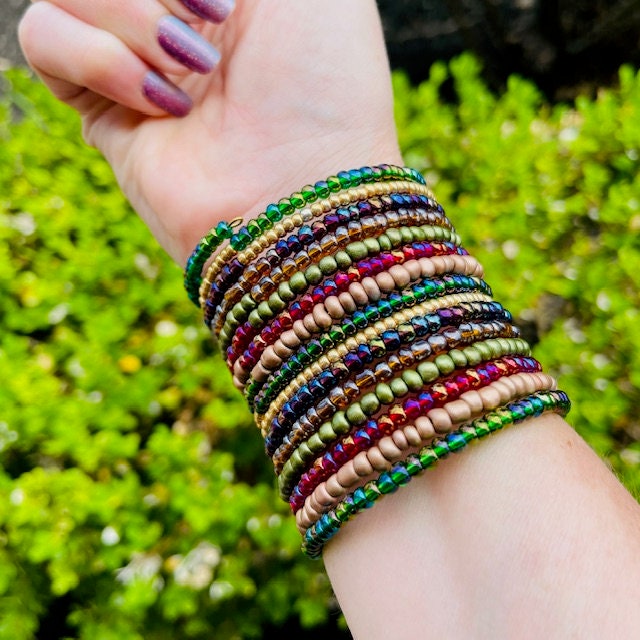 Beautiful Boho beaded spiral memory wire wrap bracelet