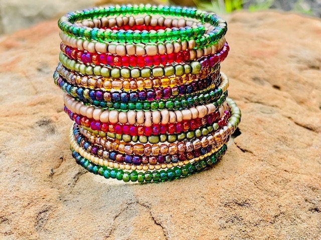 Beautiful Boho beaded spiral memory wire wrap bracelet