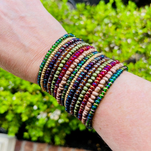 Beautiful Boho beaded spiral memory wire wrap bracelet