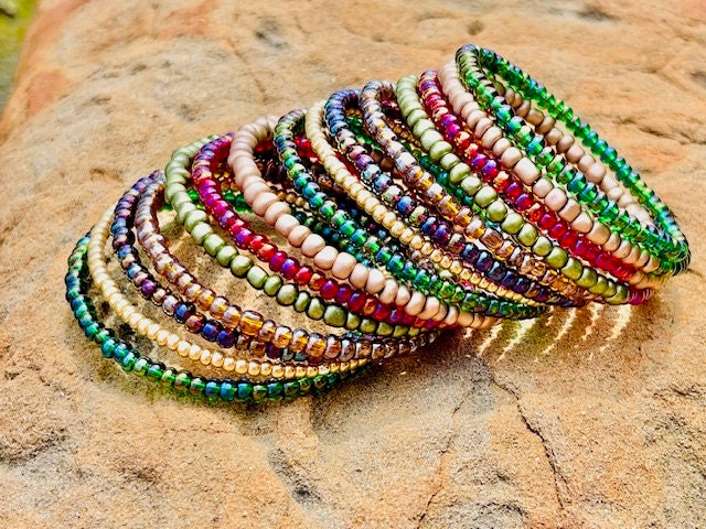 Beautiful Boho beaded spiral memory wire wrap bracelet