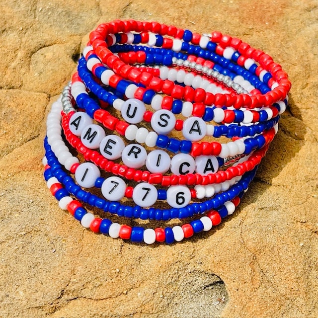 Custom Patriotic beaded memory wire wrap bracelet