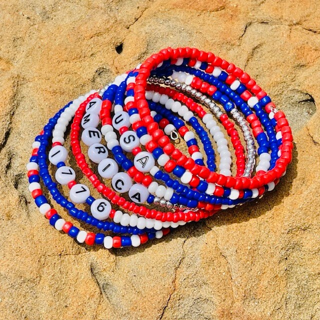 Custom Patriotic beaded memory wire wrap bracelet