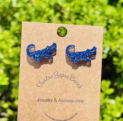 Gator stud earrings - Multiple Colors - Alligator stud glitter resin earring- Dickinson High School Gators - handmade jewelry