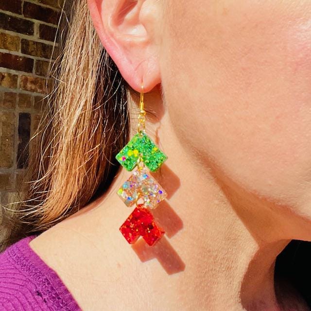 Chevron Christmas resin earrings - handmade jewelry