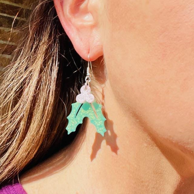 Festive Holly Berry Earrings - Perfect for Holiday Parties - traditional and pastel colors on hook, clip on available