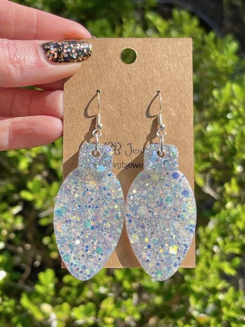 Christmas bulb resin earrings- White, Gold or purple - Xmas light jewelry