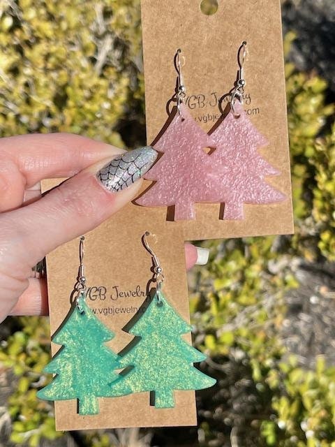 Christmas tree resin earrings - Multiple colors available