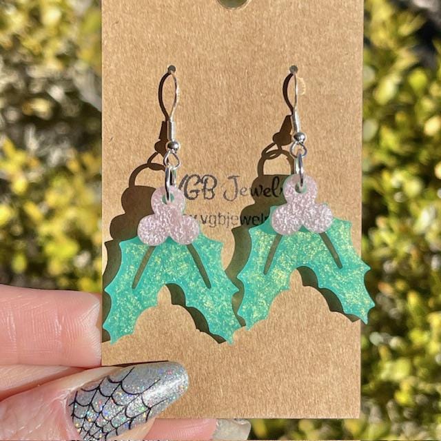Festive Holly Berry Earrings - Perfect for Holiday Parties - traditional and pastel colors on hook, clip on available