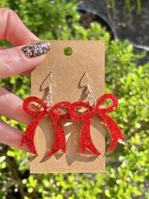Glitter ribbon resin earrings- Cute Bow earrings - Multiple colors available - handmade jewelry