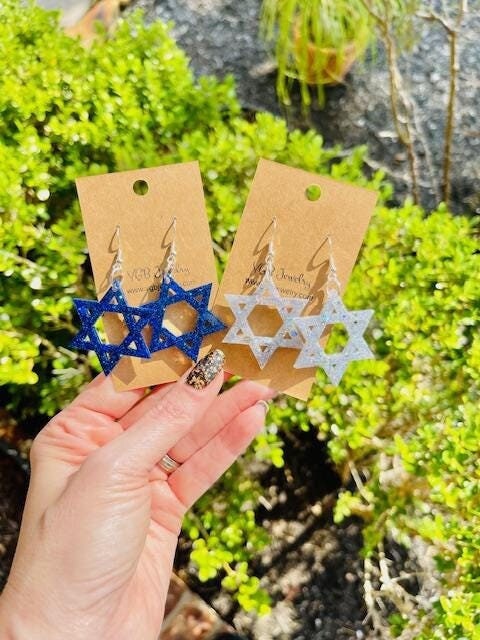 Sparkly Star of David earrings - handmade jewelry glitter resin earrings