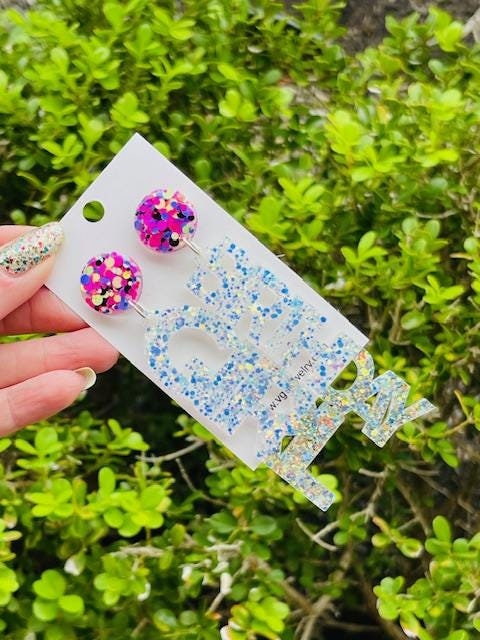 Birthday Girl glitter resin earrings - choose your colors - handmade jewelry
