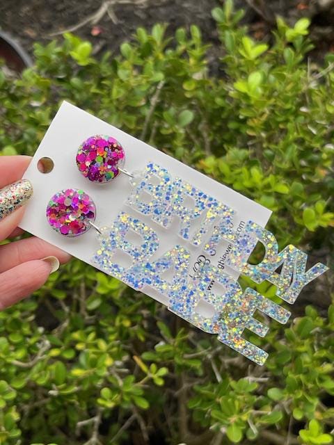 Birthday Babe glitter resin earrings - choose your colors - handmade jewelry