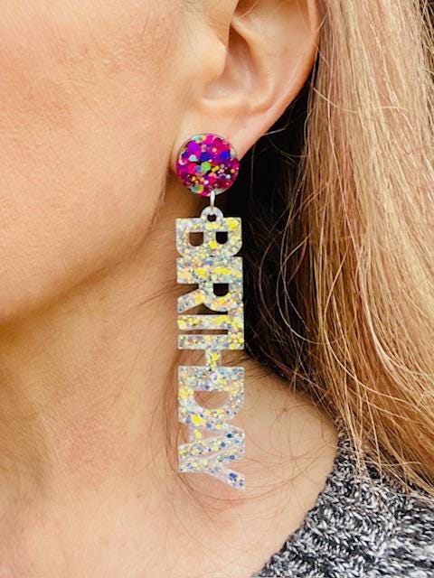 Birthday Babe glitter resin earrings - choose your colors - handmade jewelry
