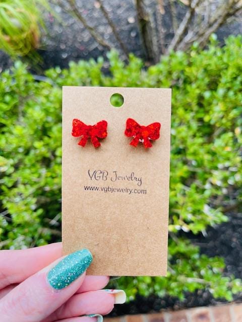 Bow stud earrings - Multiple colors available - Glitter resin handmade jewelry