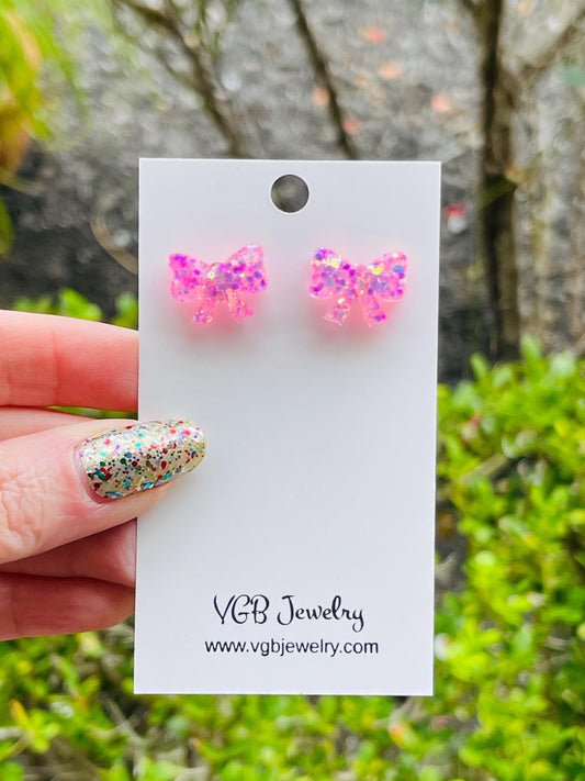 Bow stud earrings - Multiple colors available - Glitter resin handmade jewelry