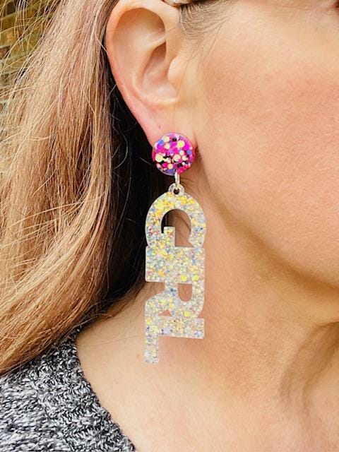 Birthday Girl glitter resin earrings - choose your colors - handmade jewelry