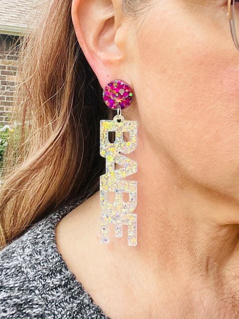 Birthday Babe glitter resin earrings - choose your colors - handmade jewelry