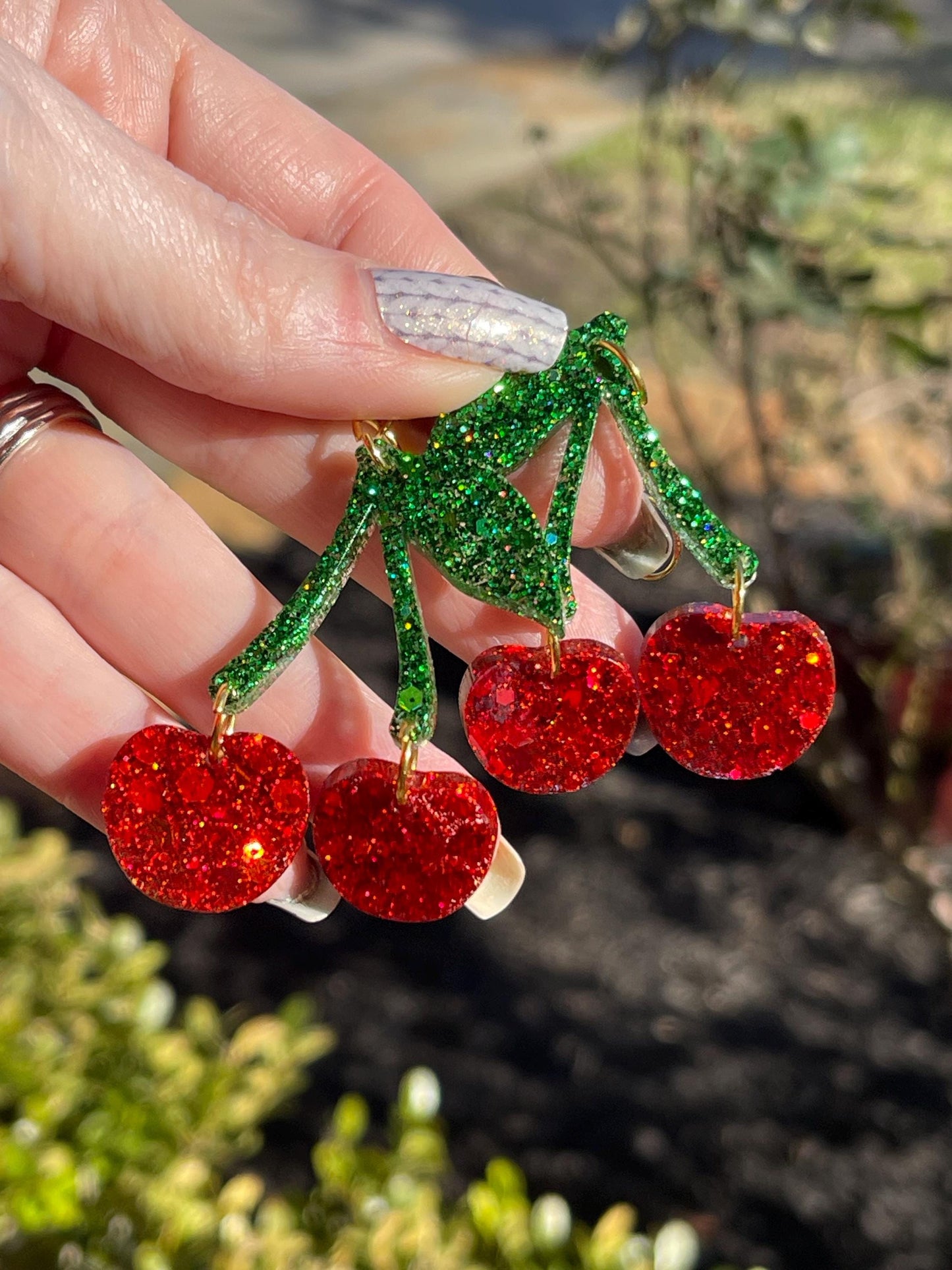 Sparkly Cherry glitter resin earrings in red - handcrafted - handmade jewelry